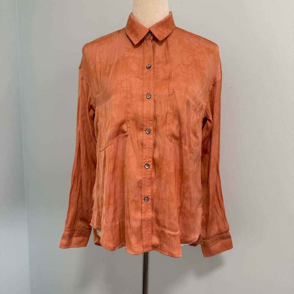 Free People We The Free Long sleeve Button Up Tie-Die Satin Blouse Size XS